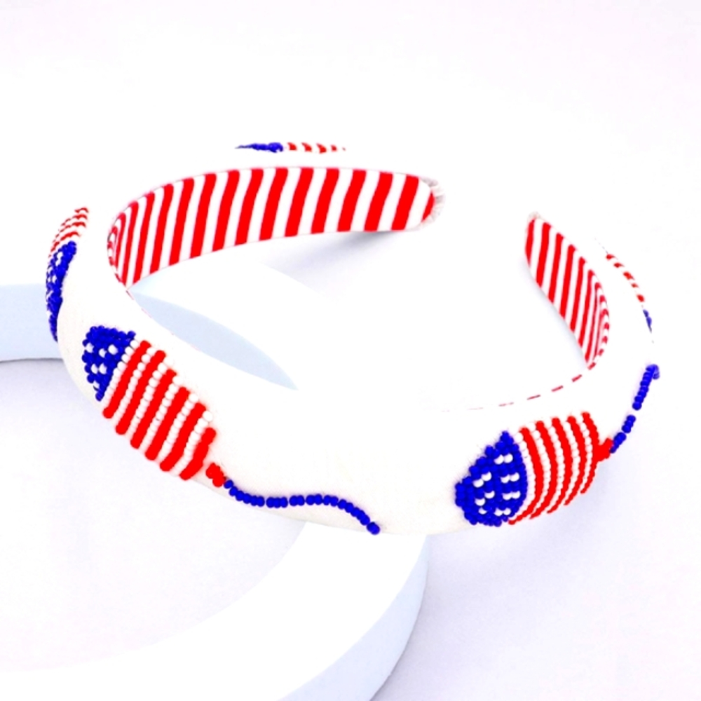 American Flag Red and Blue Beaded Headband